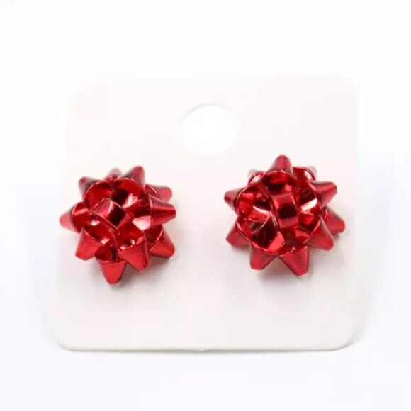 Red Bow Stud Earrings - Cute Christmas Gift,‎ Holiday Jewelry, Perfect Present - Picture 1 of 1